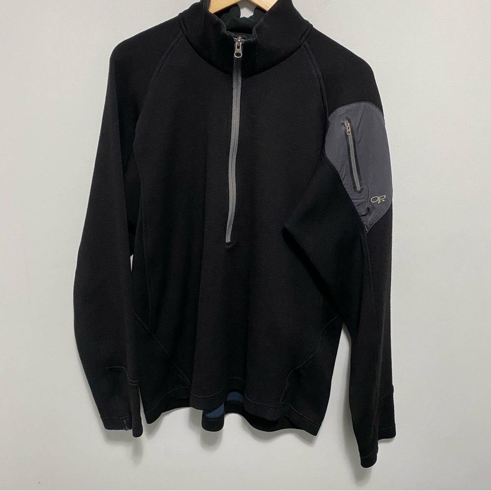 Outdoor Research Sweater Mens Large Black Wool Blend Half Zip Pullover Hiking